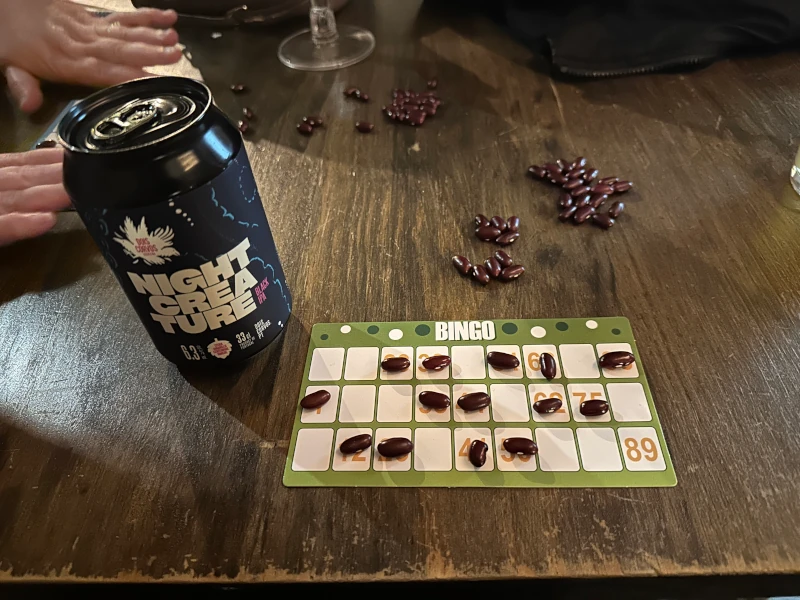 Bingo night at Armazém da Cerveja — Night Creature can and bingo card