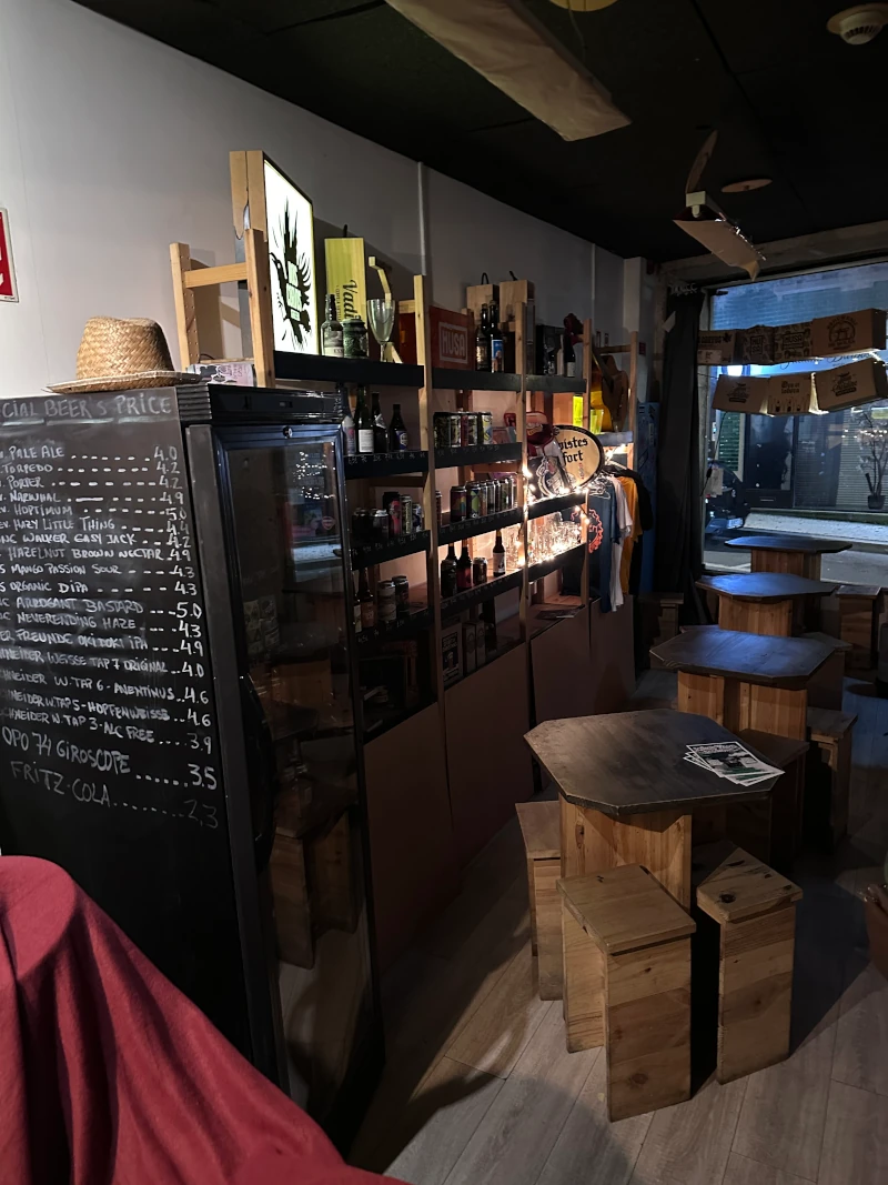 Cooler and tap list chalkboard at Armazém da Cerveja