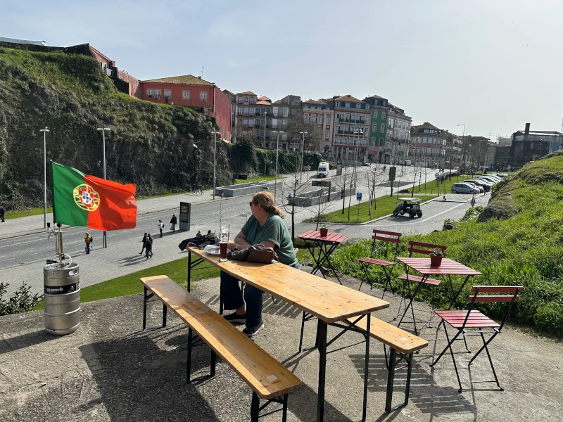 Patio view from Prost Haus Porto looking toward the São Bento station neighborhood